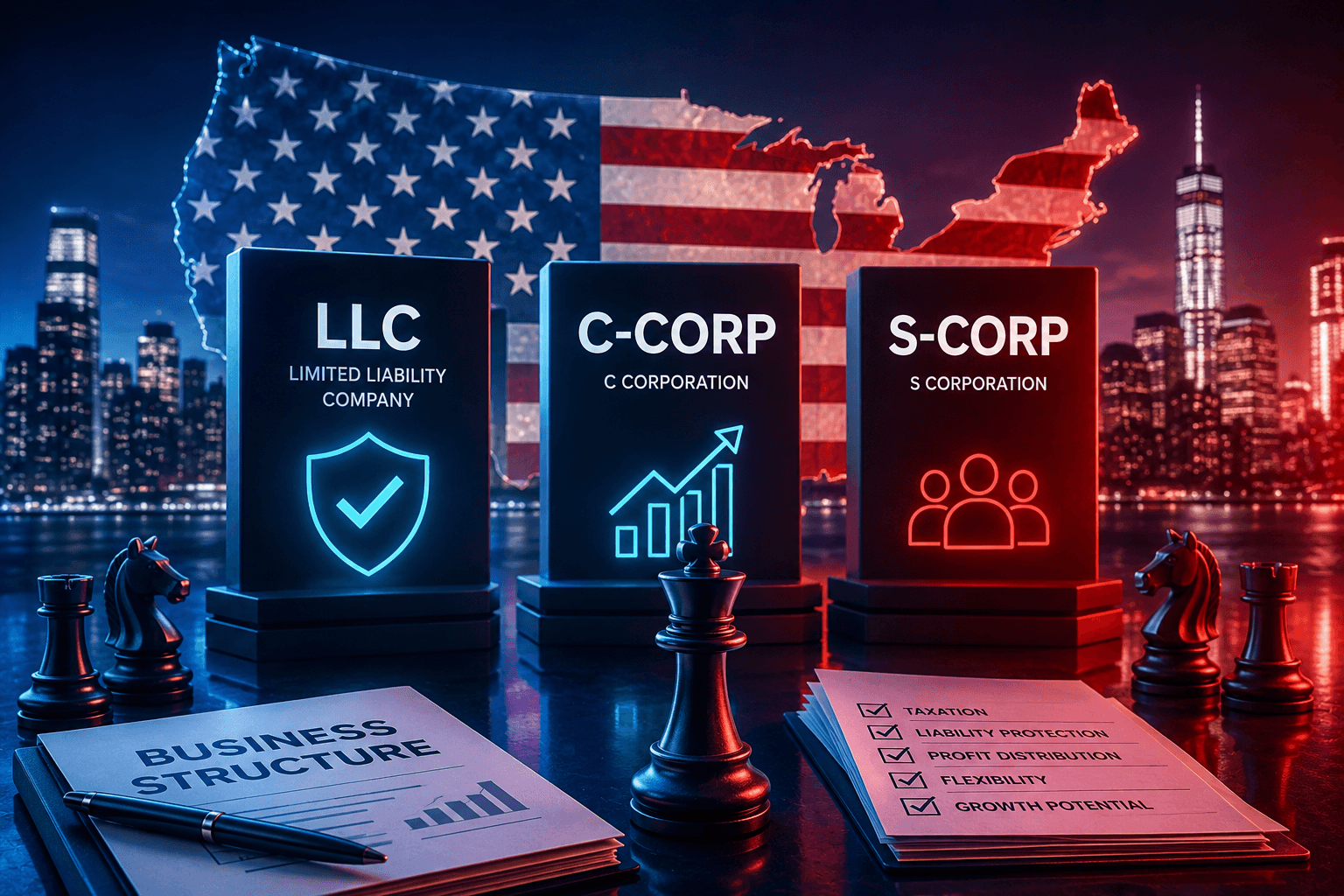 פעילות בארהב באמצעות LLC, C-Corp ו- S-Corp
